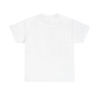 White heavy cotton T-shirt with crew neck and short sleeves, unisex fit.