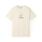Cream nature graphic t-shirt with centered “BY NATURE” mountain and tree print