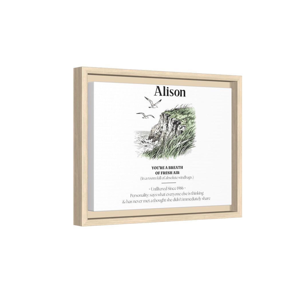 Personalised Coastal Name Art Framed Canvas Print with Quote - AlleyCrafters