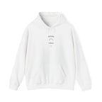 White hoodie with “delulu vibes” graphic at chest, pullover style, front pocket.