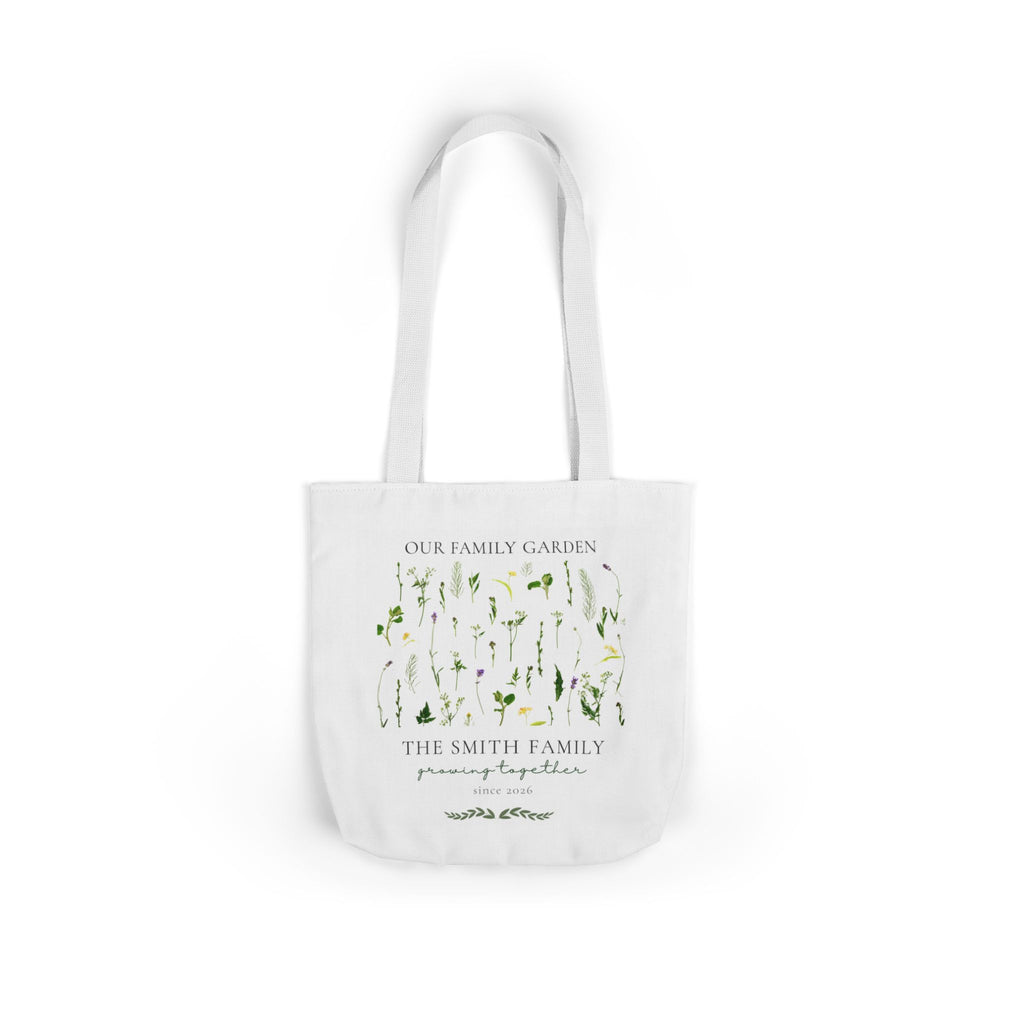 Our Family Garden Personalised Tote Bag — Custom Family Name Floral Canvas Gift