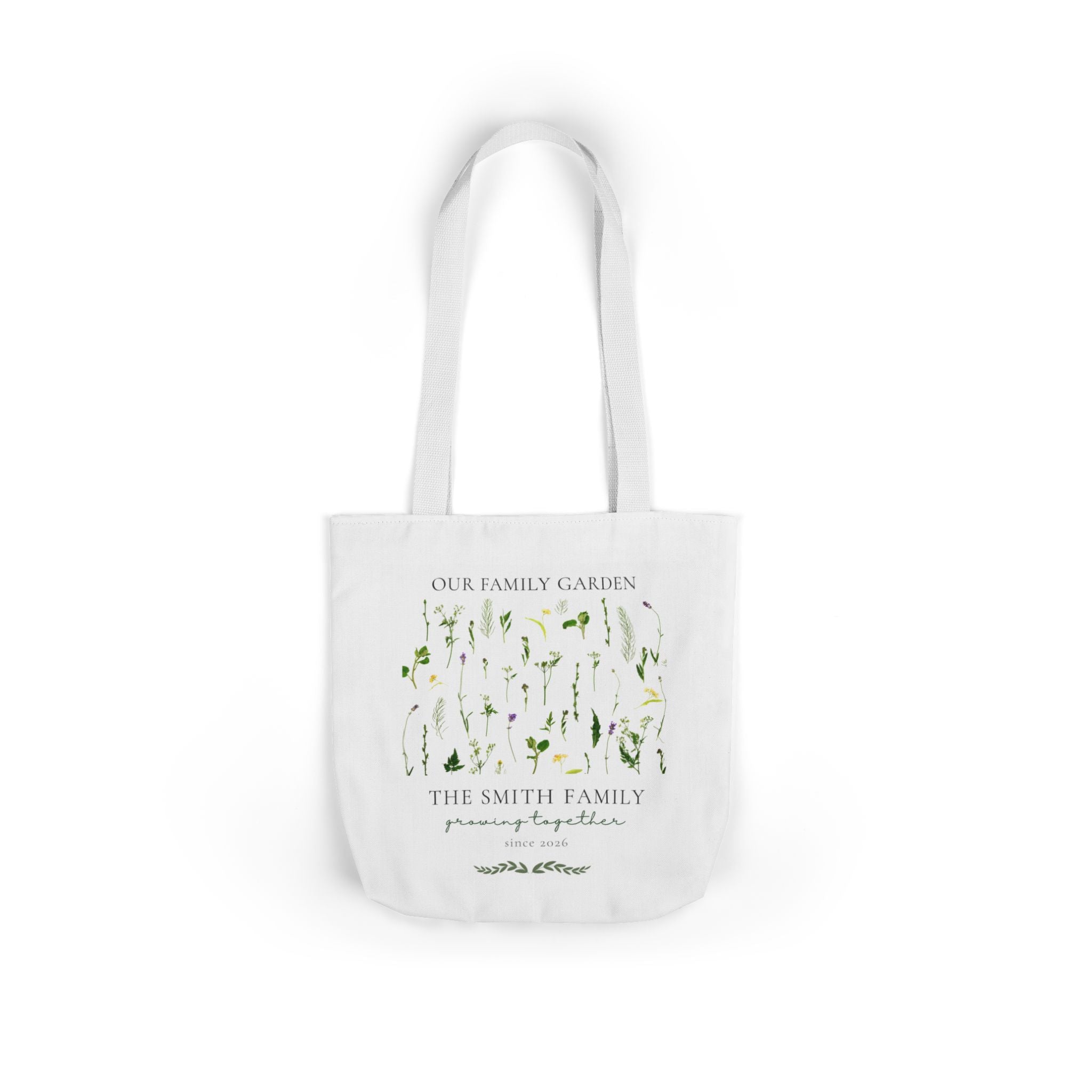 Our Family Garden Personalised Tote Bag — Custom Family Name Floral Canvas Gift