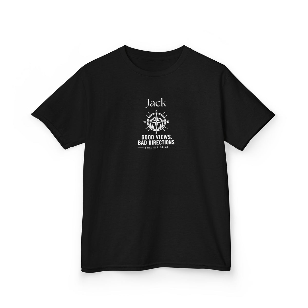 Kids' Adventure T-Shirt — Compass Design "Good Views, Bad Directions"