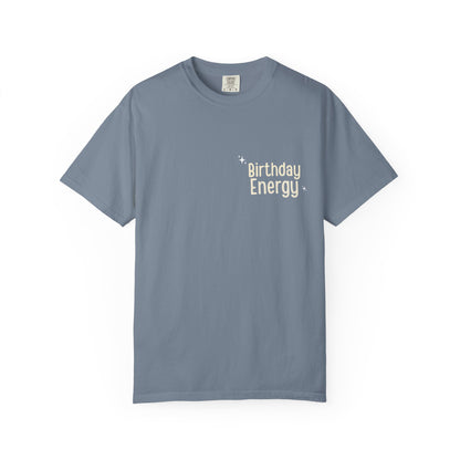 Birthday Energy T-Shirt | Minimal Pocket Graphic Tee for Birthday Celebrations UK