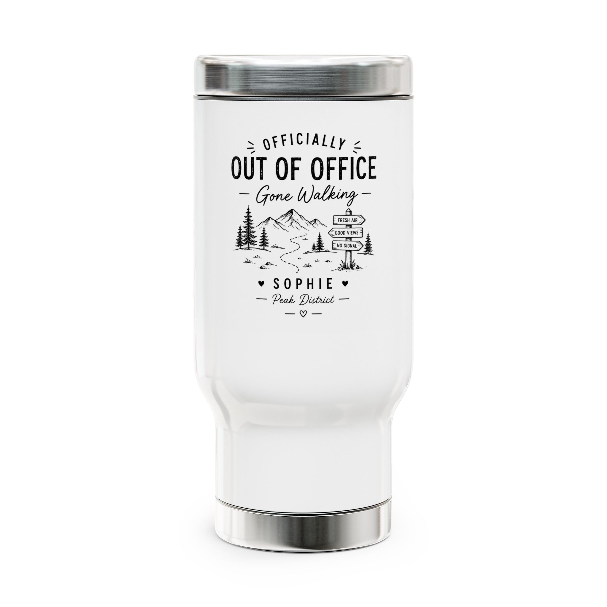 Personalised Travel Mug — 'Officially Out of Office Gone Walking' | 14oz Stainless Steel