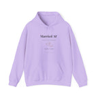 Orchid purple couples hoodie with drawstring hood, kangaroo pocket, "Married AF" print