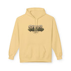 Yellow hoodie with drawstring hood, kangaroo pocket, and centered 'ROOTS' graphic.