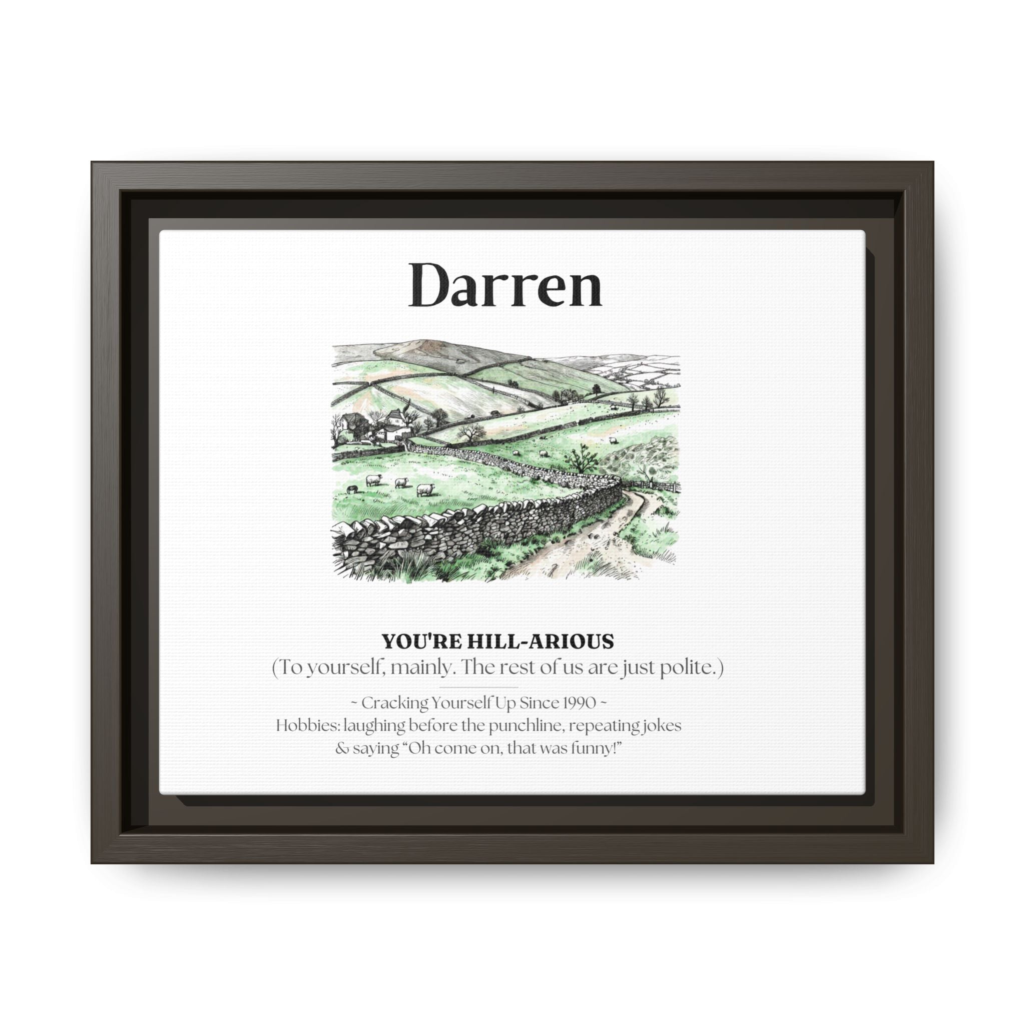 Personalised Framed Canvas Print — Funny Hill-Arrious Poem Art - AlleyCrafters