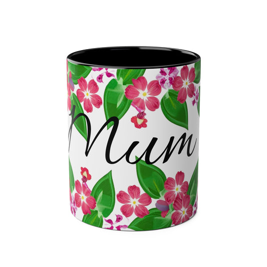Two-Tone Floral MUM Coffee Mugs, 11oz
