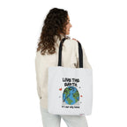 White canvas tote bag with Earth graphic and text Love the Earth, it’s our only home