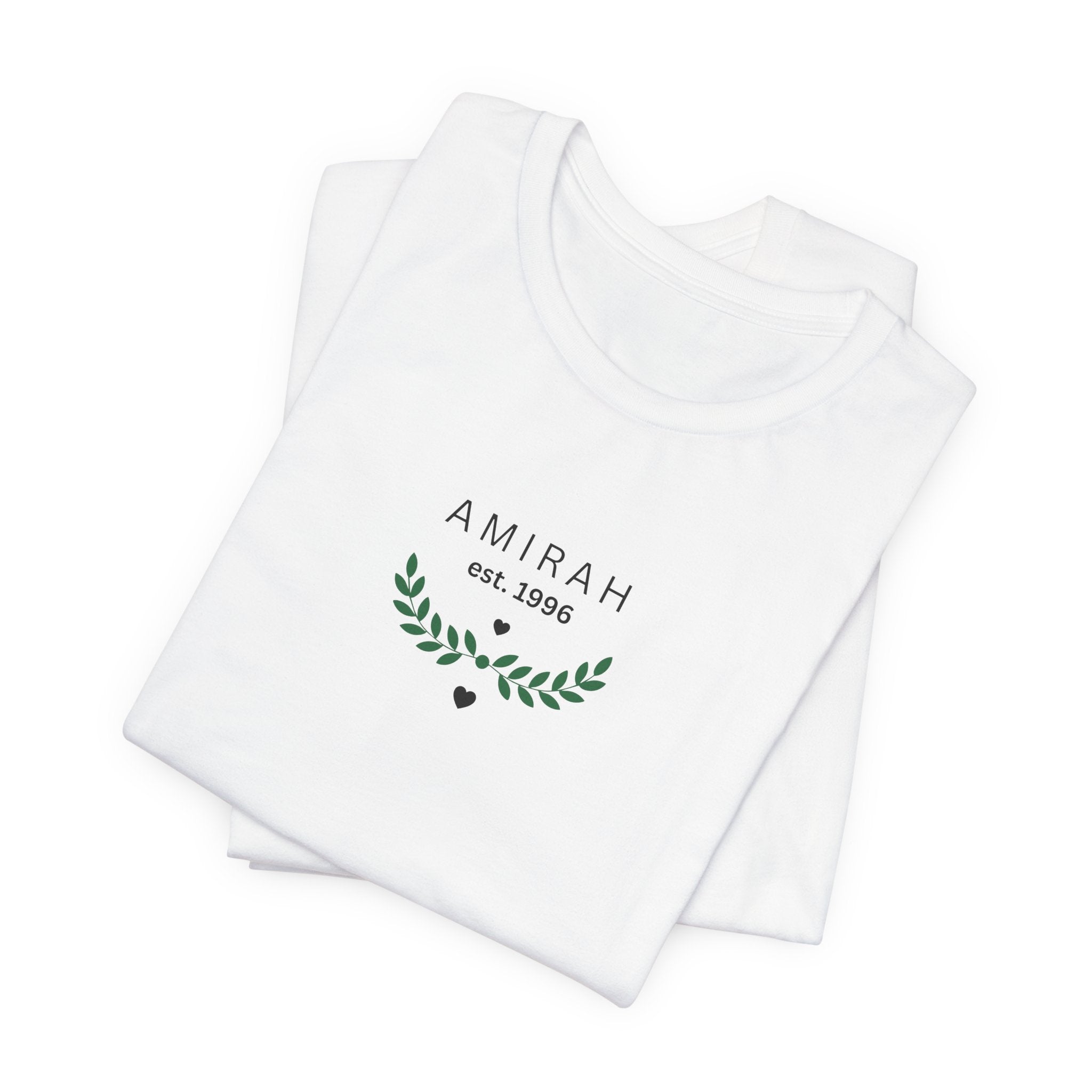 Personalized Name Tee — “AMIRAH est. 1996” Floral Monogram T-Shirt