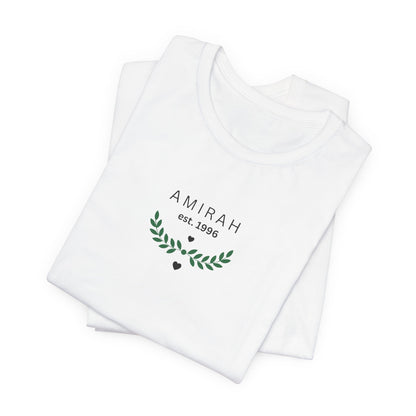 Personalized Name Tee — “AMIRAH est. 1996” Floral Monogram T-Shirt