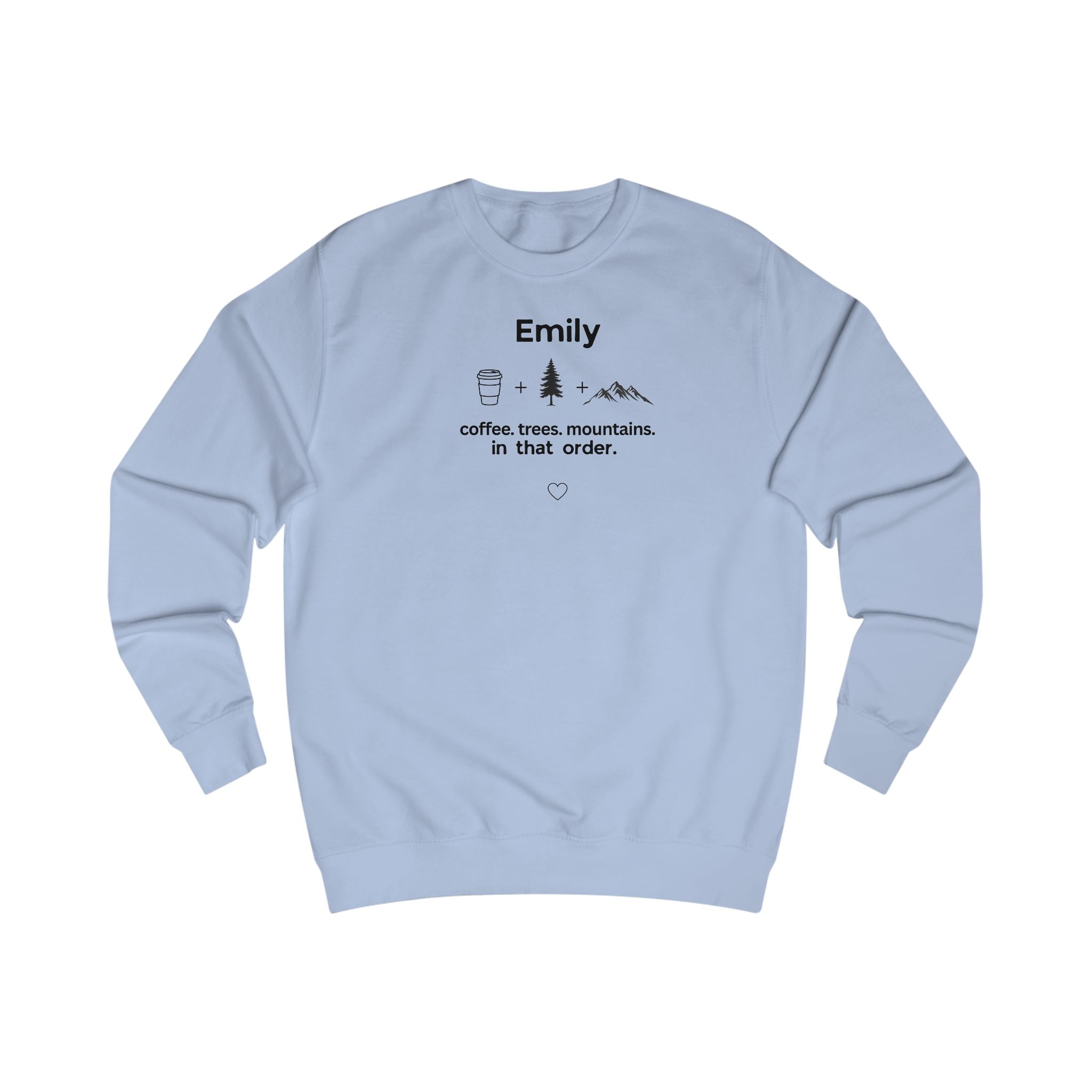 Personalised 'Coffee, Trees, Mountains' Sweatshirt | Custom Name Outdoor Crewneck