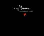 “Mama” text design with red heart, on a dark background