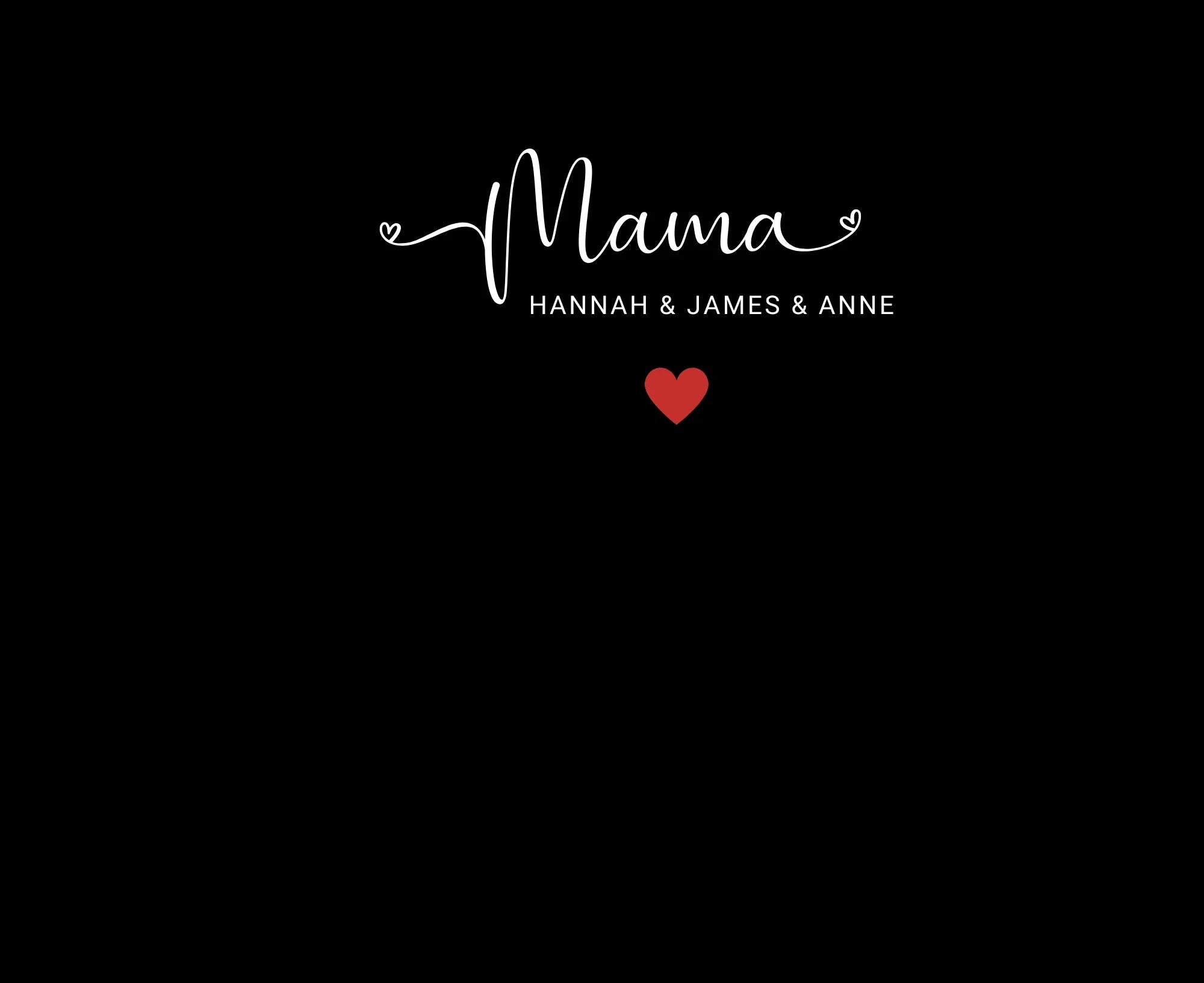 “Mama” text design with red heart, on a dark background