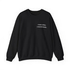 Black crewneck sweatshirt with a year wiser, a world kinder print
