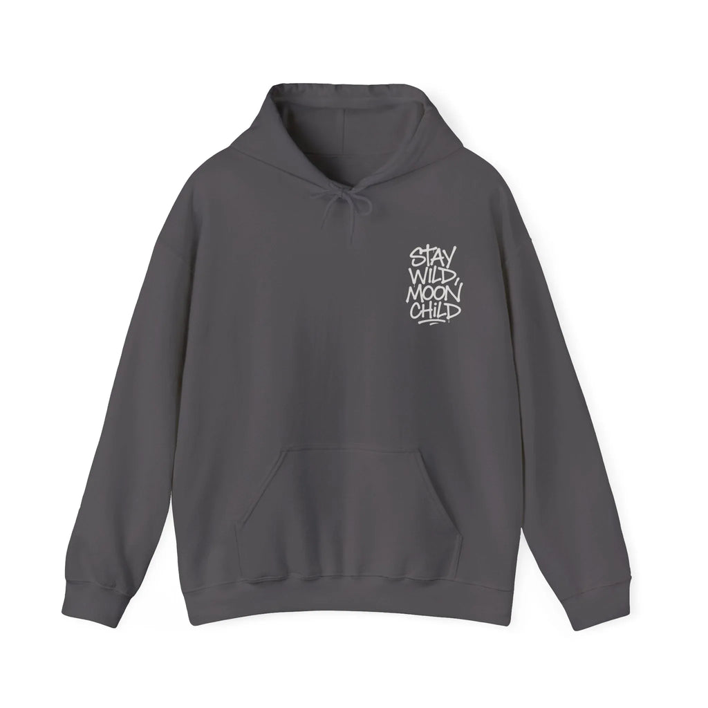 Gray kids graphic hoodie with drawstring hood and front kangaroo pocket