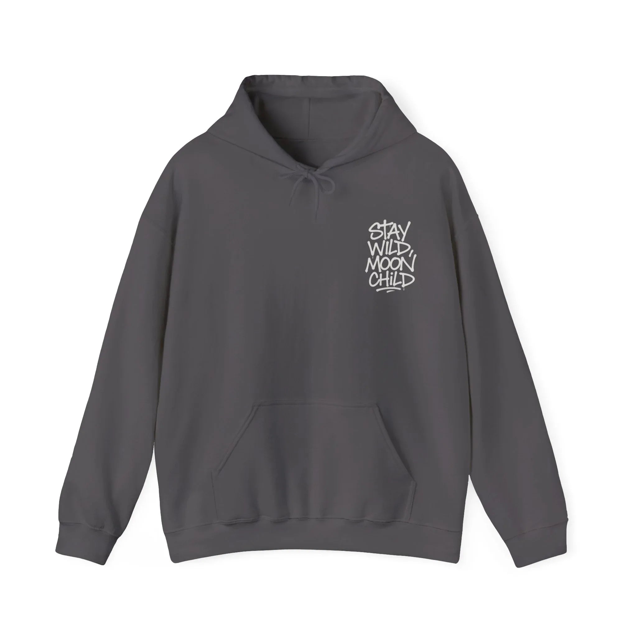 Gray kids graphic hoodie with drawstring hood and front kangaroo pocket
