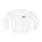 White crewneck sweatshirt with small front text reading “I SURVIVED ANOTHER YEAR”