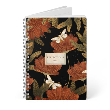 A5 Botanical Floral Notebook | Rust Red Flowers Wire-Bound Journal