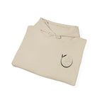 Sand unisex yoga hoodie folded with drawstring hood and chest emblem, kangaroo pocket.