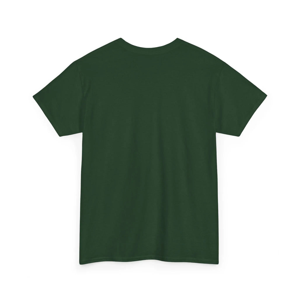 Green unisex heavy cotton t-shirt with crew neck and short sleeves, back view