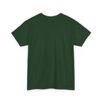 Green unisex heavy cotton t-shirt with crew neck and short sleeves, back view