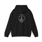 Black unisex hoodie with "GOOD VIBES" wreath logo on the chest and hood.