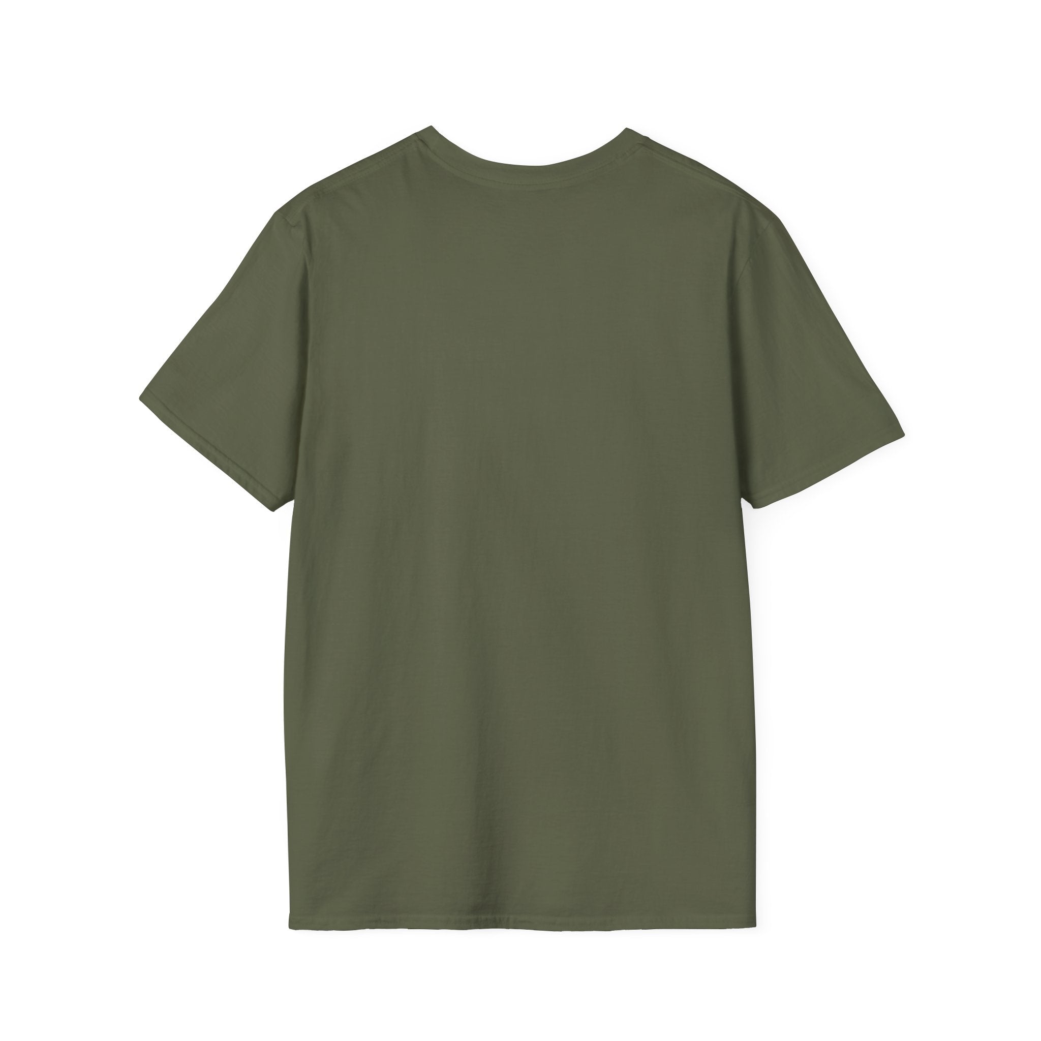 Olive green crewneck t-shirt, plain front without visible print