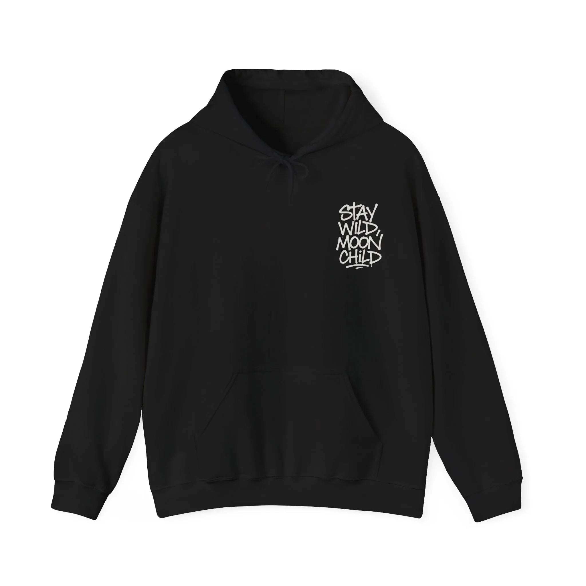 Black kids graphic hoodie with drawstring hood and front kangaroo pocket