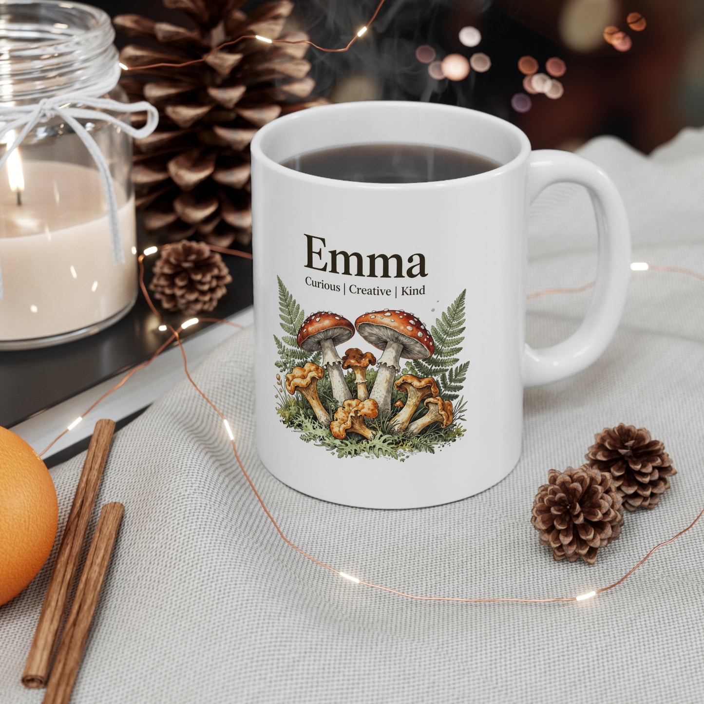 Personalised Botanical Mushroom Mug | Custom Name & 3 Words 11oz Ceramic