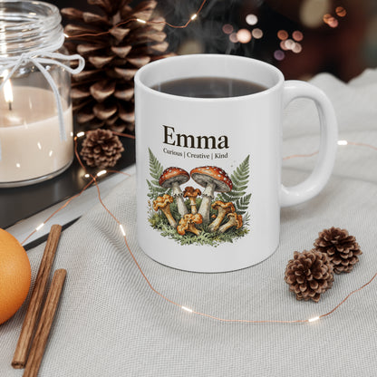 Personalised Botanical Mushroom Mug | Custom Name & 3 Words 11oz Ceramic