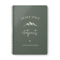 A5 hiking notebook, dark green cover with mountain and footprint text