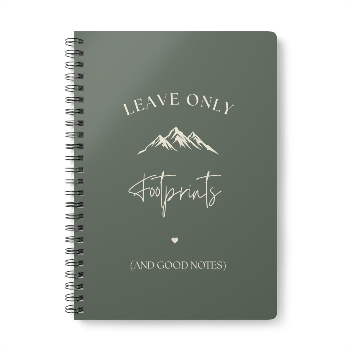 A5 hiking notebook, dark green cover with mountain and footprint text
