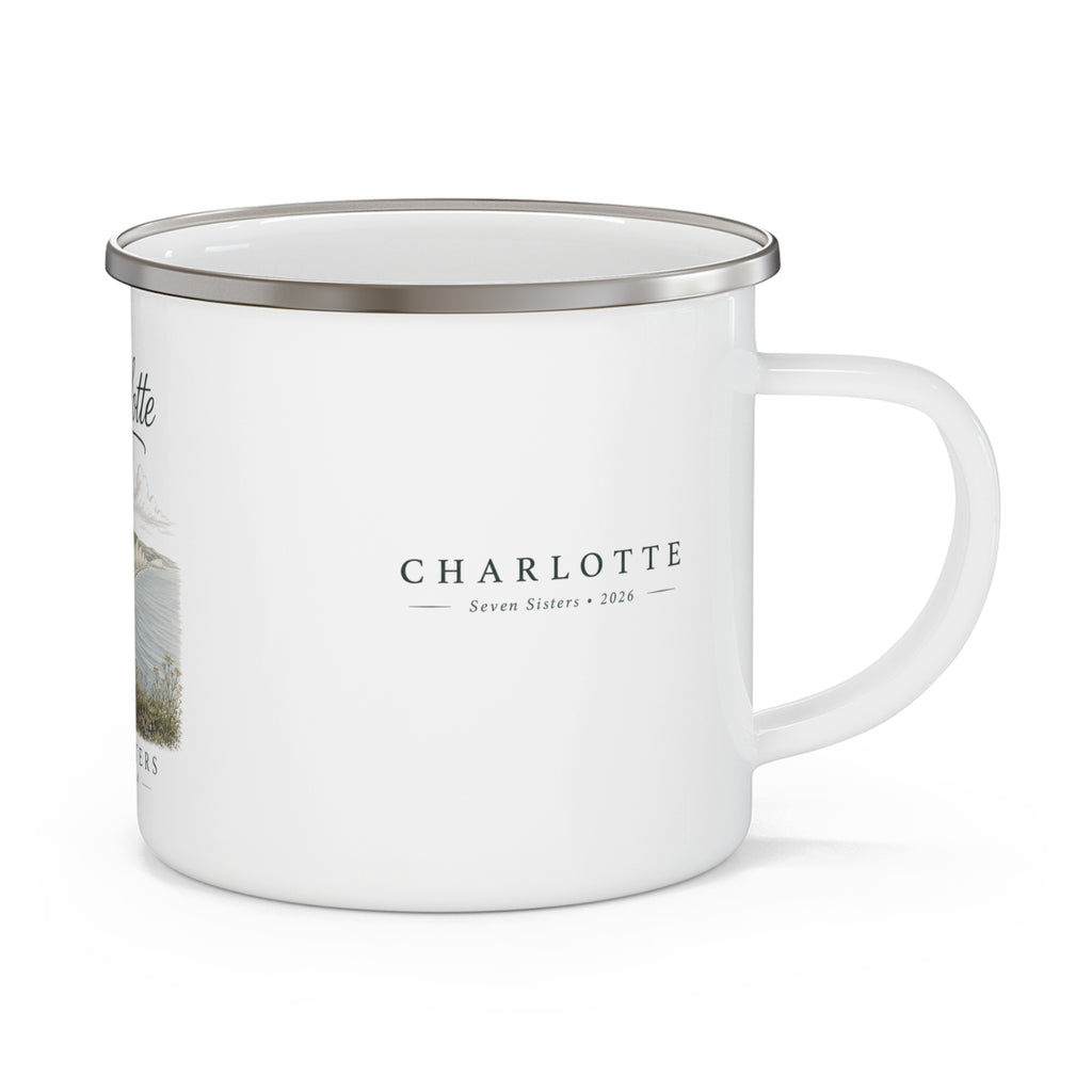 Personalised Enamel Camping Mug | Seven Sisters Coastal Design | Custom Name