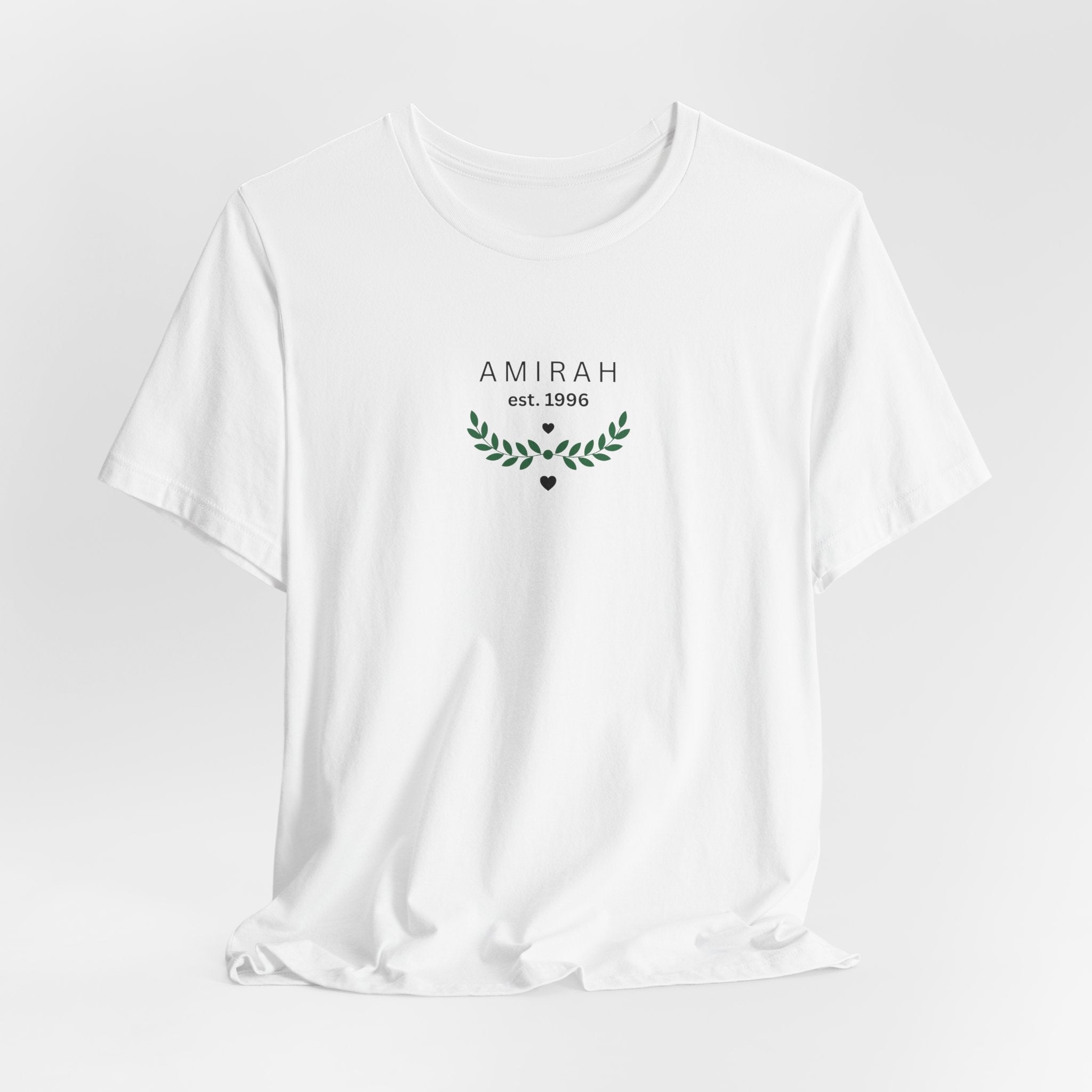 Personalized Name Tee — “AMIRAH est. 1996” Floral Monogram T-Shirt