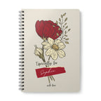 A5 floral journal notebook, beige cover with red flowers and black spiral binding