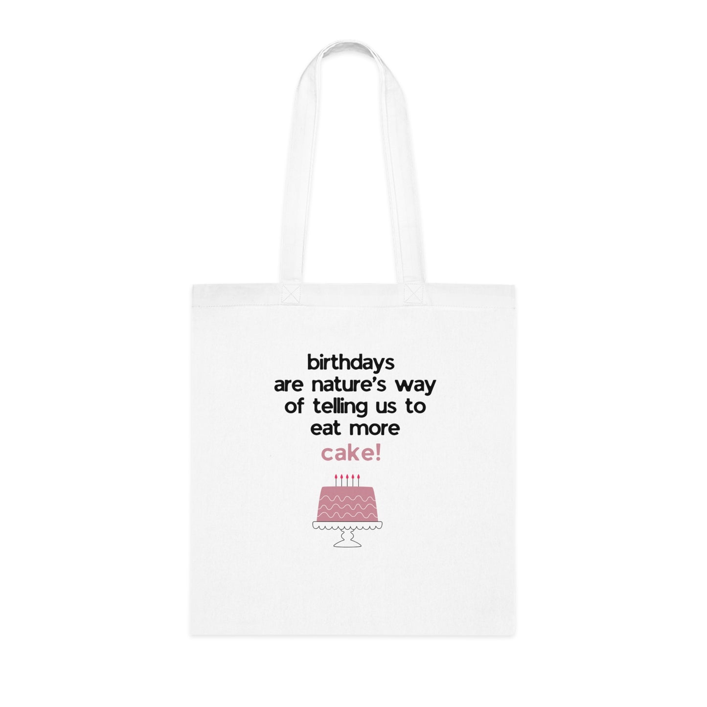 Birthday Cake Tote Bag – "Birthdays Are Nature’s Way of Telling Us to Eat More Cake" Cotton Shopper