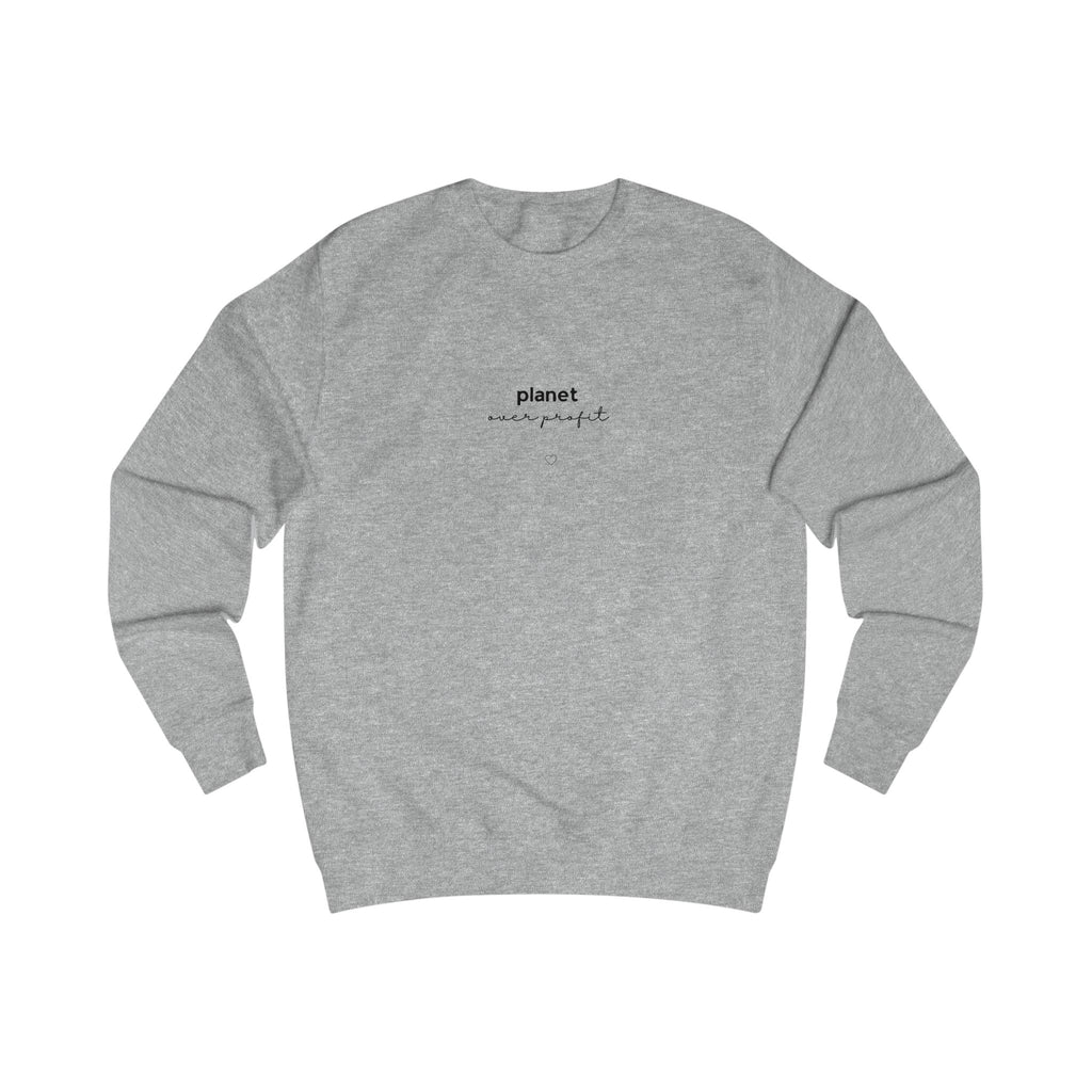 Heather grey sweatshirt with small chest logo and heart emblem