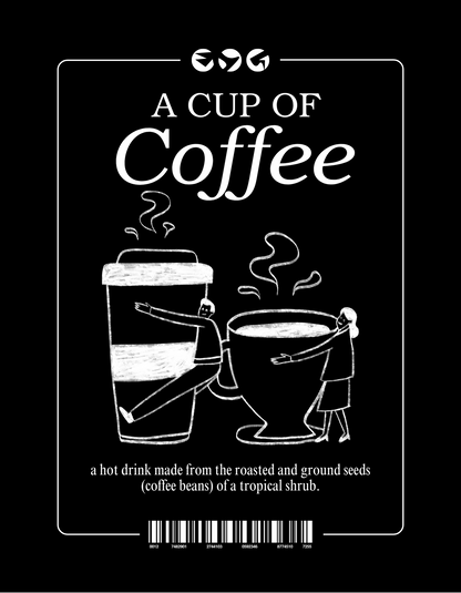 Coffee Lovers Canvas Tote Bag with strap colour option - 'A Cup of Coffee' Design