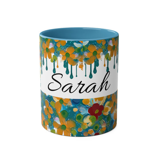 Floral, Painted, dripped Coffee Mug!
