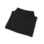 Black hoodie with drawstring hood, folded close-up view