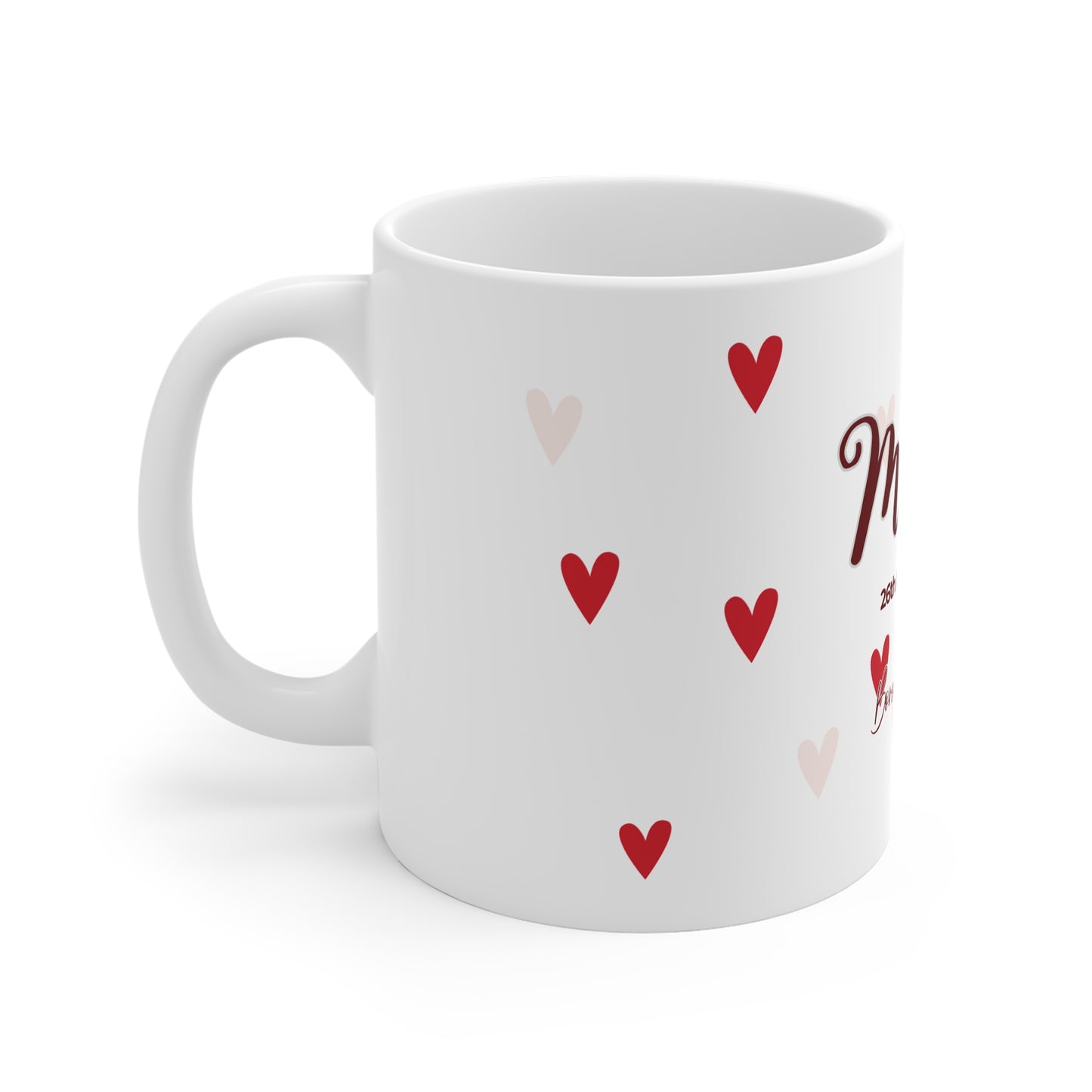 Personalised Heart Mug — Custom Name & Date Gift