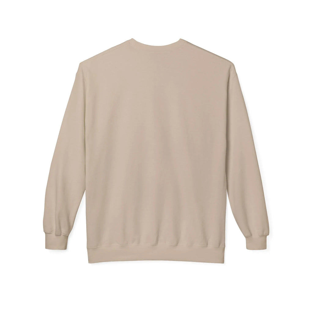 Sand sweatshirt, back view with crew neck and long sleeves.
