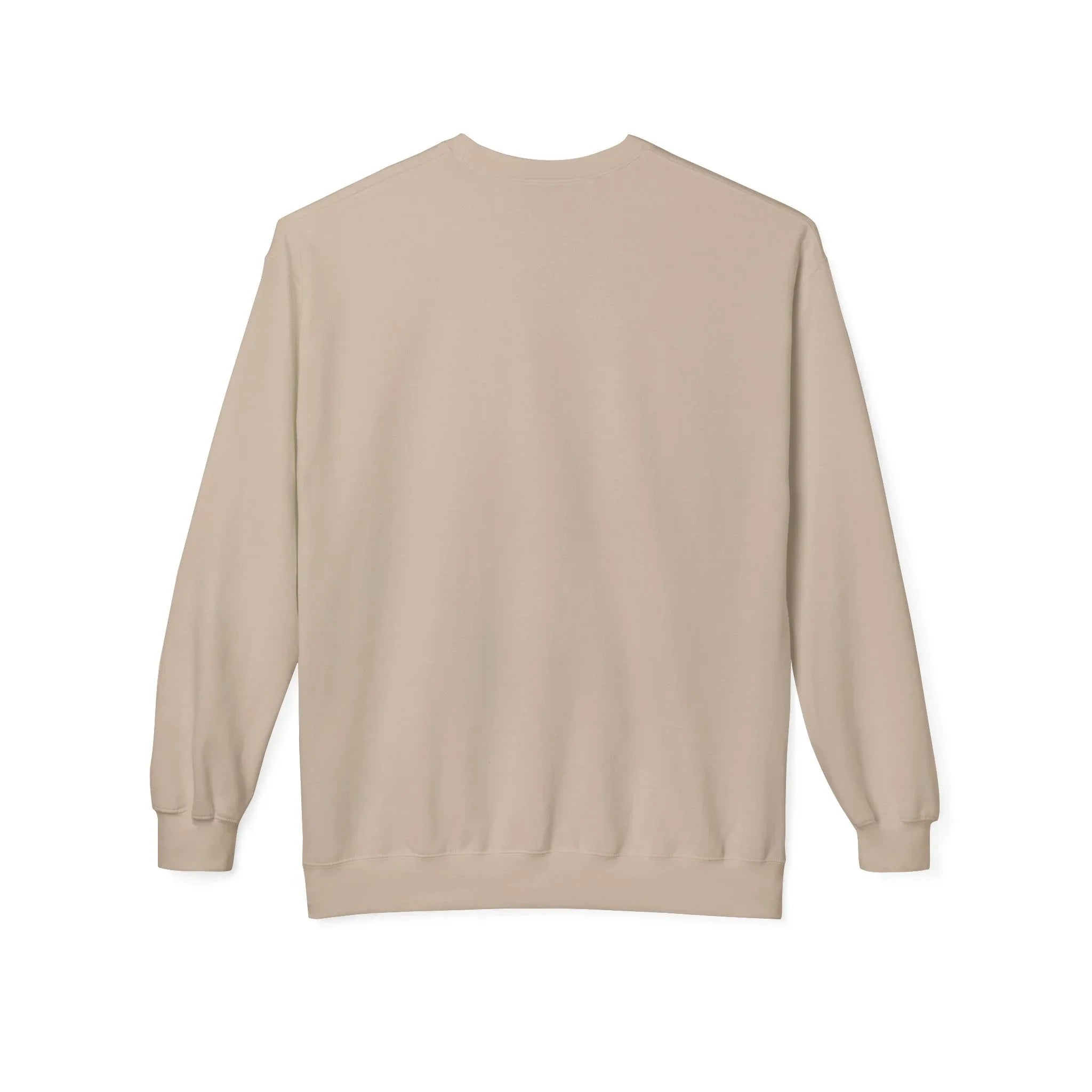 Sand sweatshirt, back view with crew neck and long sleeves.
