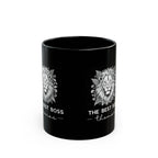 Black Best Boss mug with lion graphic and 'THE BEST BOSS' text on side