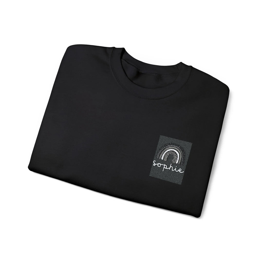 Black crewneck sweatshirt with Sophia square logo print