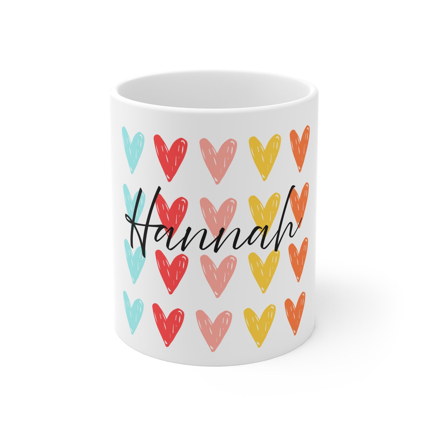 Personalised Name Colourful Hearts Mug | Custom Coffee Cup Gift