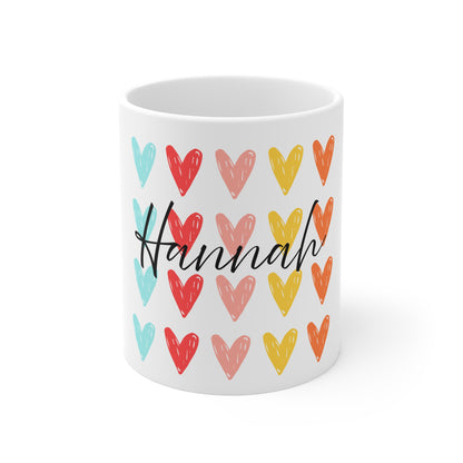 Personalised Name Colourful Hearts Mug | Custom Coffee Cup Gift