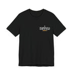 Black unisex t-shirt with “Teaching is a work of heart” heart-and-text graphic
